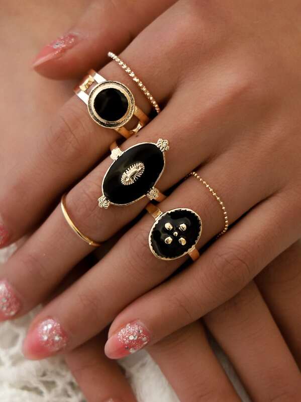 

6pcs Textured Badge Decor Ring, Gold