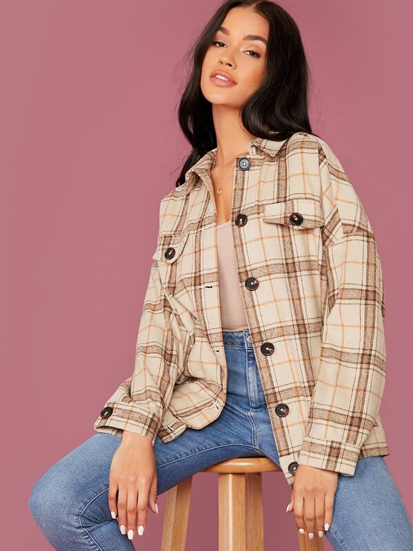 

Single Breasted Plaid Coat, Beige, Juliette