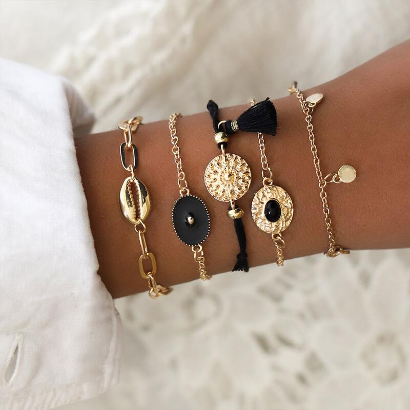 

5pcs Shell & Tassel Decor Bracelet, Multicolor