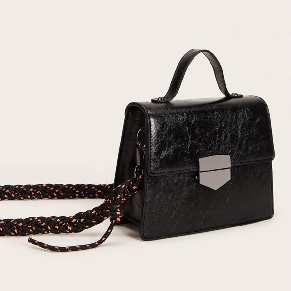 

Push Lock Satchel Bag, Black