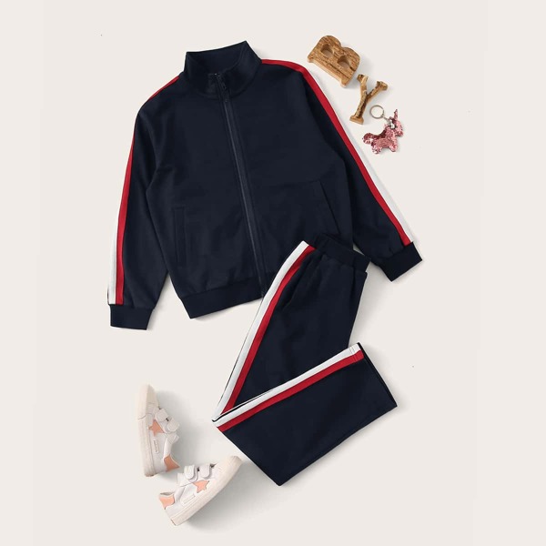 

Boys Striped Side Zip Up Sweatshirt and Joggers Set, Navy