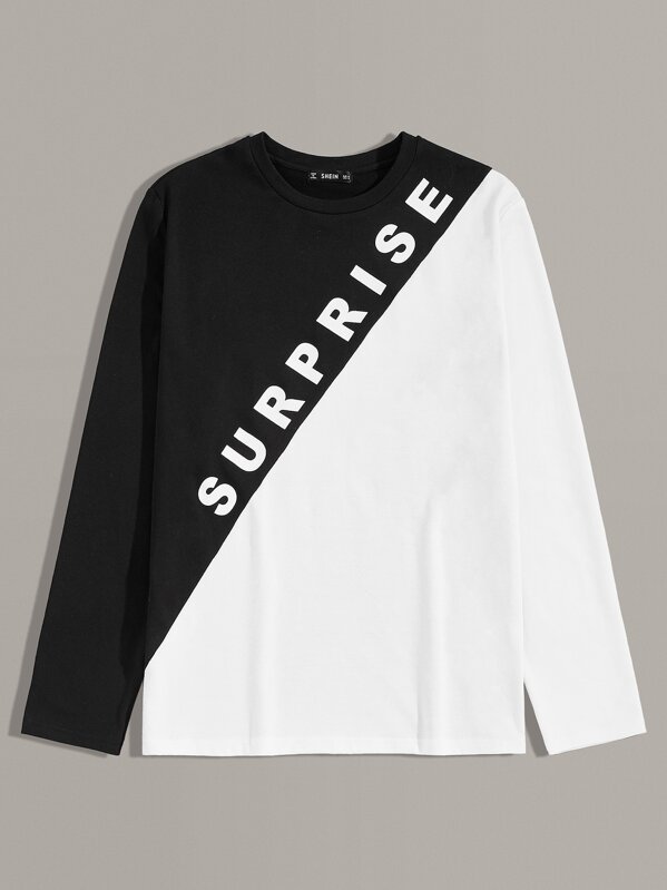 

Men Letter Graphic Two Tone Tee, Black and white