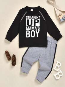 SHEIN Toddler Boys Slogan Graphic Sweatshirt With Side Striped Joggers