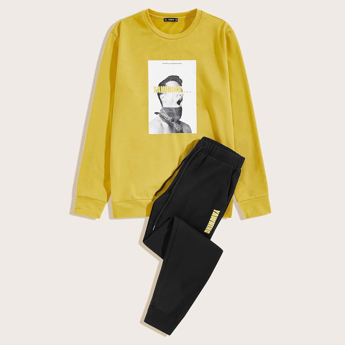 

Guys Graphic Print Pullover and Drawstring Waist Sweatpants Set, Multicolor
