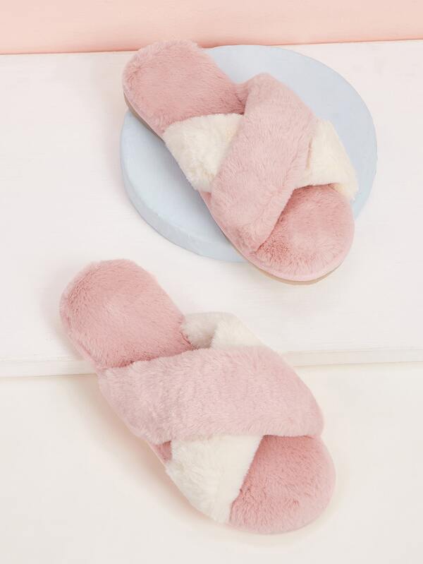 fluffy criss cross slippers