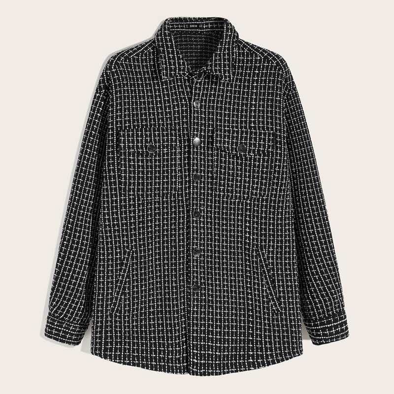 

Guys Flap Pocket Front Single Breasted Tweed Jacket, Black