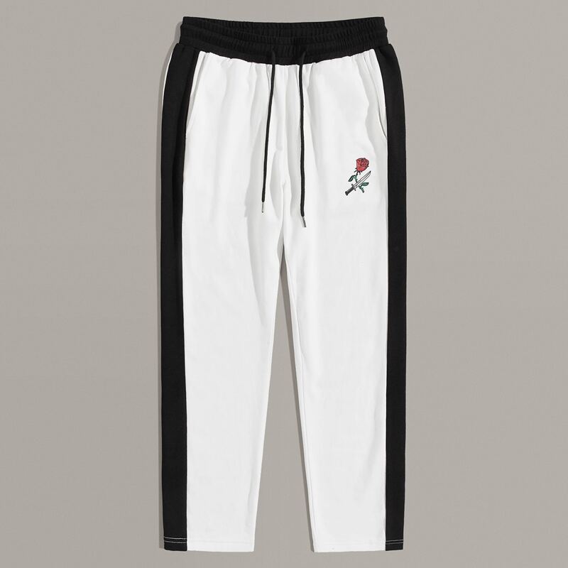 

Guys Rose and Knife Print Two Tone Sweatpants, White