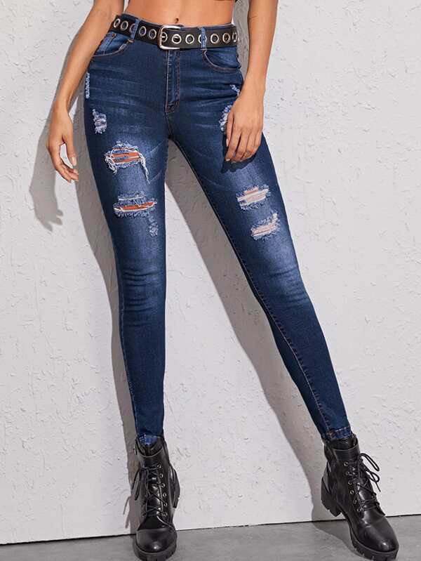 Blauw Casual Vlak jeans Gescheurd | SHEIN Nederland