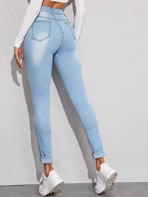 High waisted stretch ripped jeans Clearance