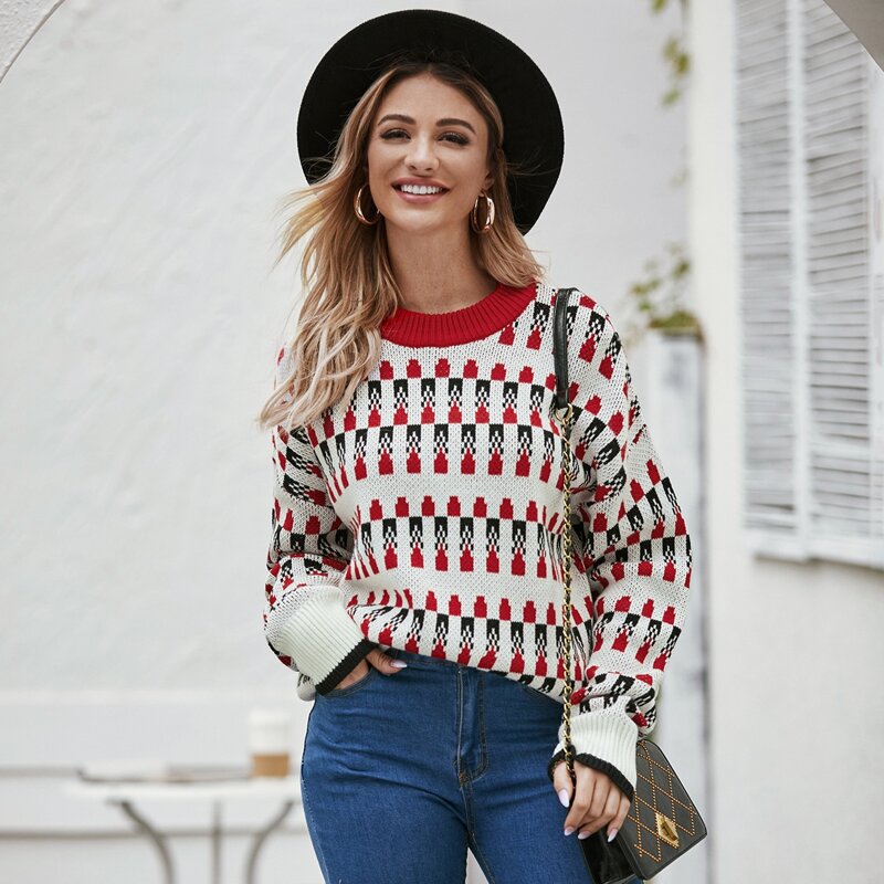 

Drop Shoulder Geo Knit Sweater, Multicolor