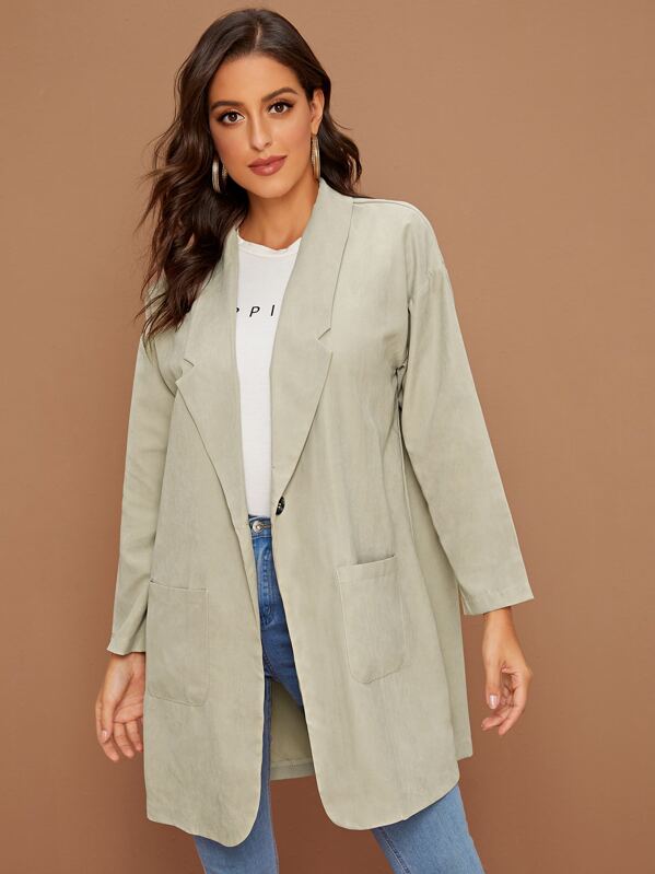 

Lapel Collar Double Pocket Trench Coat, Khaki, Mary P.