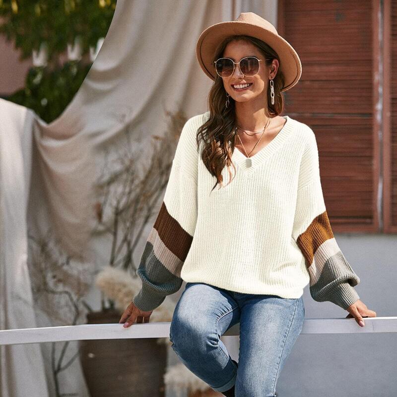 

Color Block Drop Shoulder Sweater, Beige
