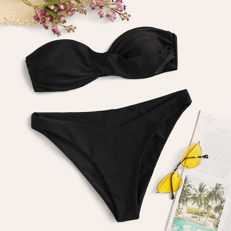 

Twist Bandeau With Cheeky Bikini Set, Black