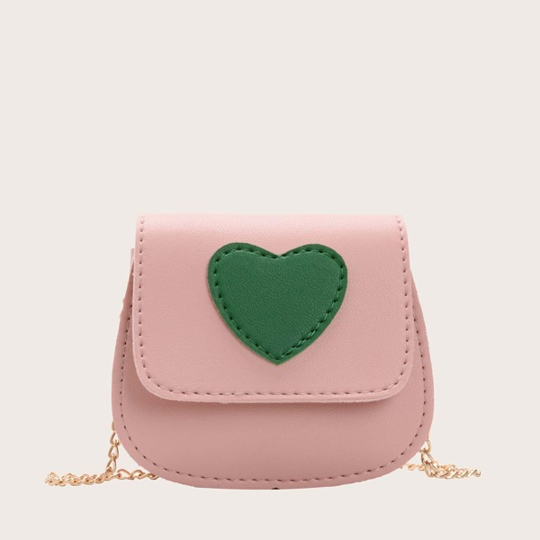 

Girls Heart Pattern Chain Crossbody Bag, Pink