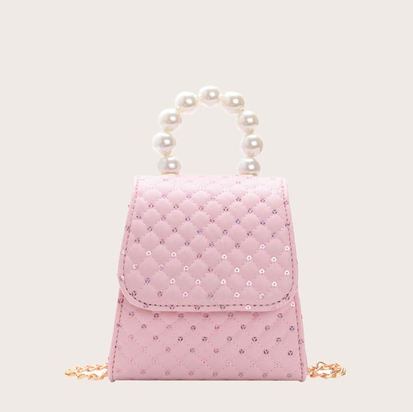 

Girls Pearl & Sequins Decor Quilted Crossbody Bag, Pink