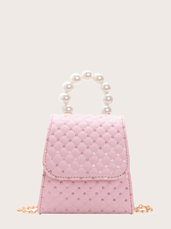 

Girls Pearl & Sequins Decor Quilted Crossbody Bag, Pink