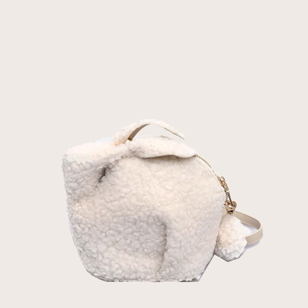 

Girls Rabbit Design Fluffy Crossbody Bag, White