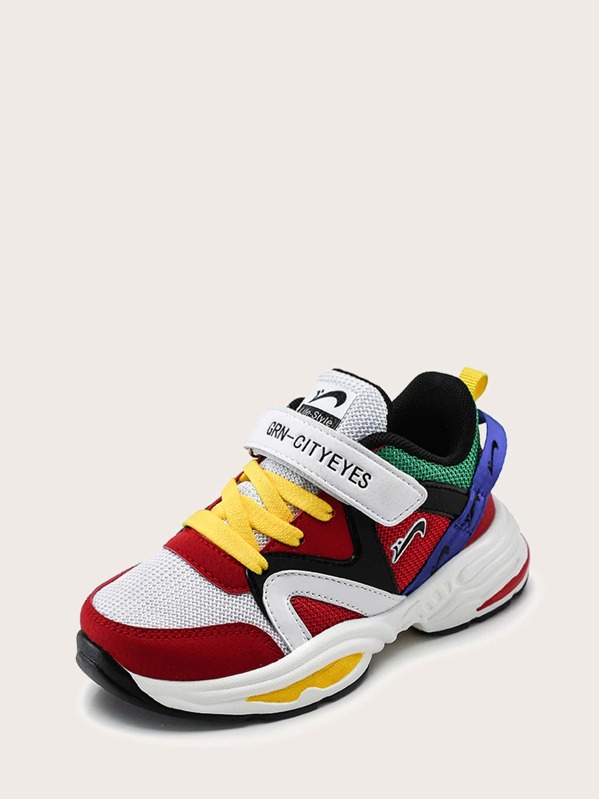 

Girls Color Block Velcro Strap Chunky Sneakers, Multicolor