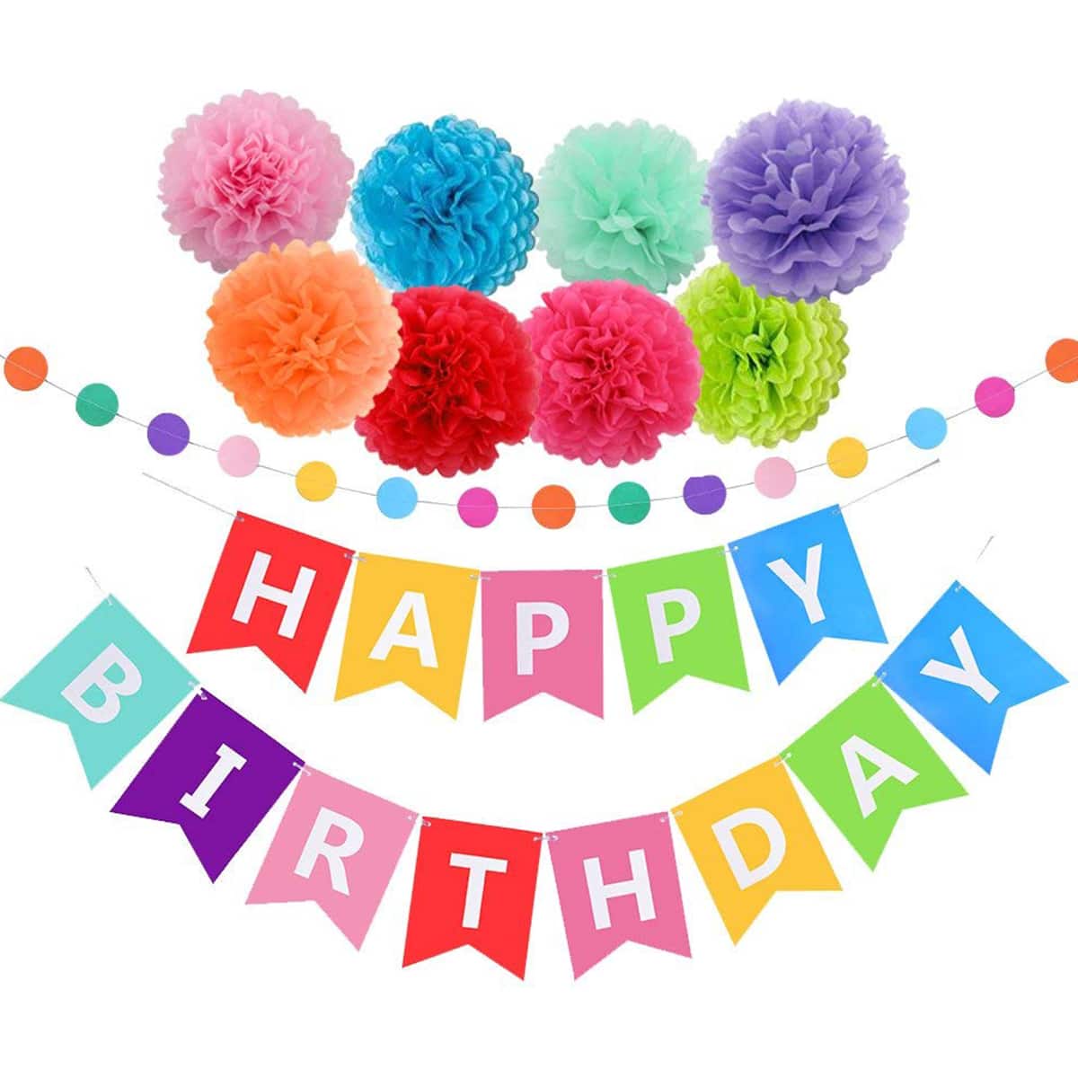 

10pcs Birthday Pull Flag & Paper Flower, Multicolor