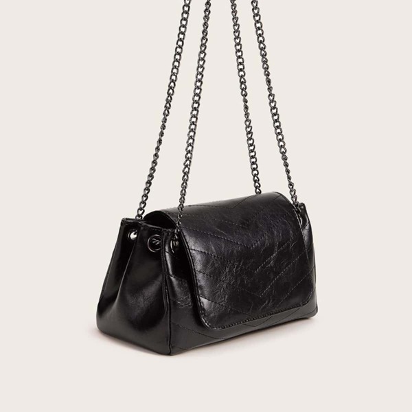 

Chevron Detail Chain Tote Bag, Black