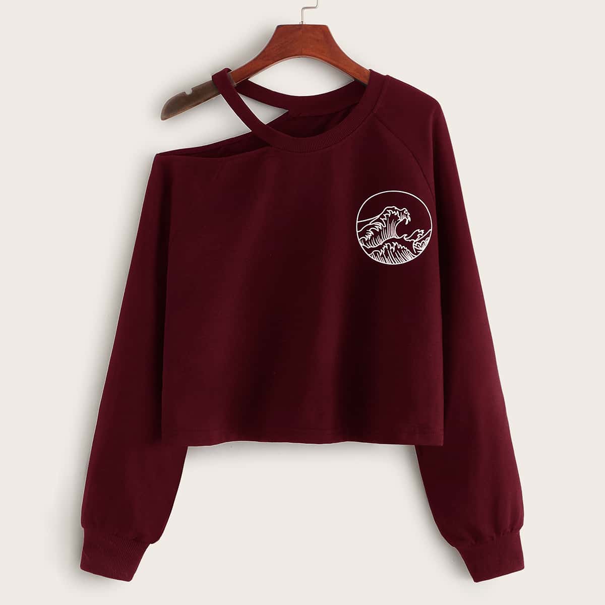

Asymmetrical Neck Burgundy Sweatshirt