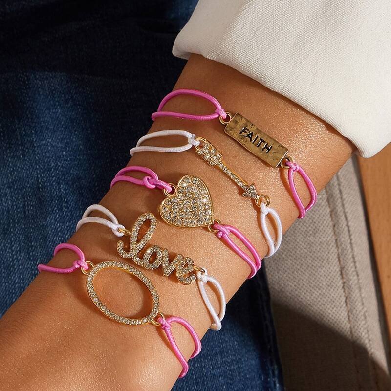

5pcs Rhinestone Decor Bracelet, Multicolor