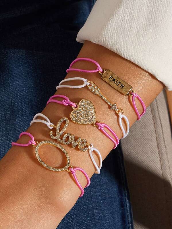 

5pcs Rhinestone Decor Bracelet, Multicolor