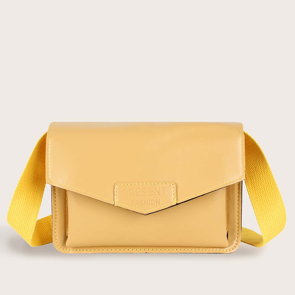 

Letter Graphic Flap Crossbody Bag, Yellow