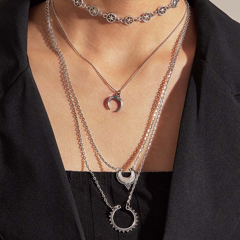 

2pcs Horn Charm Layered Necklace, Silver