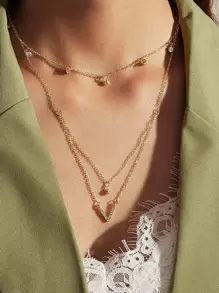 1入組水鑽裝飾多層項鍊 - 金黃色 - 查看 1