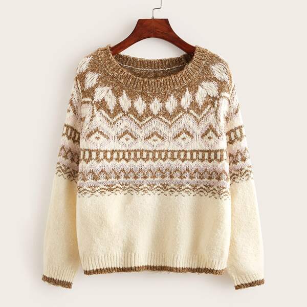 

Raglan Sleeve Fair Isle Sweater, Multicolor