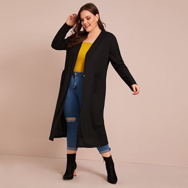 

Plus Button Through Dual Pocket Cardigan, Black