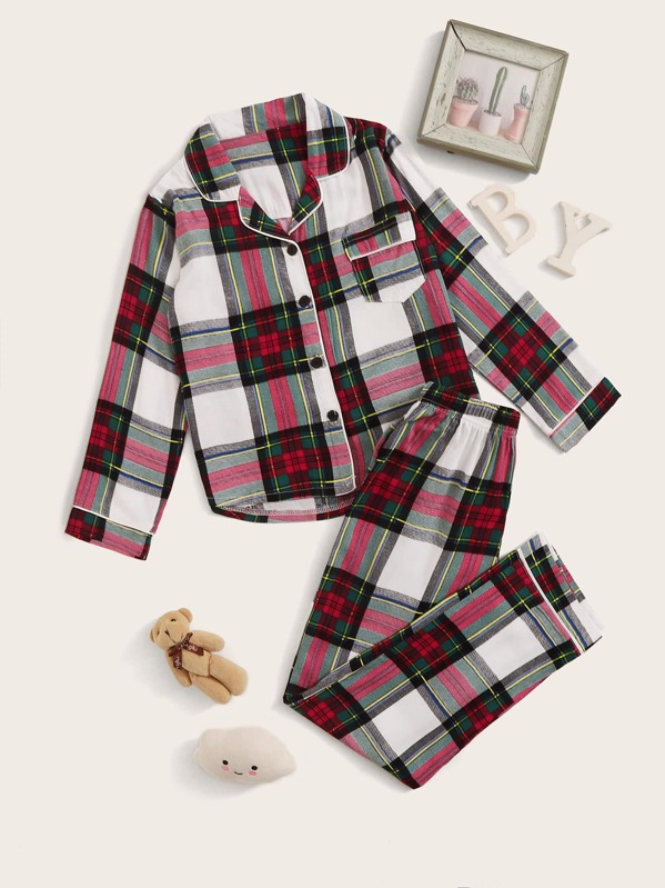 

Girls Tartan Button-up PJ Set, Multicolor