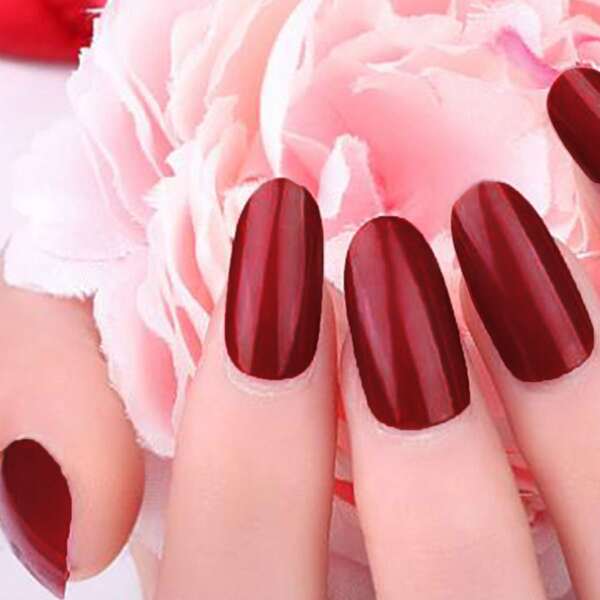 

24pcs Solid Fake Nail With 1sheet Tape, Burgundy
