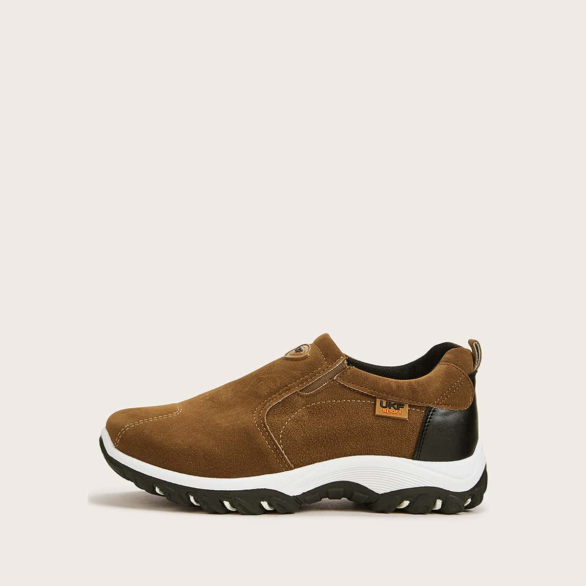 

Guys Letter Patch Suede Slip On Shoes, Brown