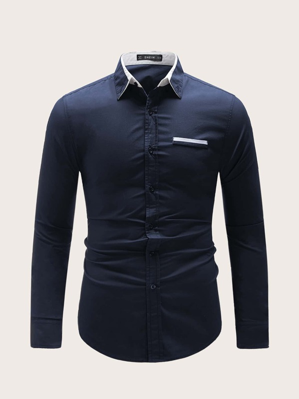 

Men Non-functional Pocket Shirt, Navy