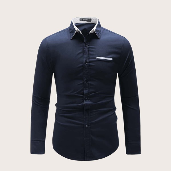 

Men Non-functional Pocket Shirt, Navy
