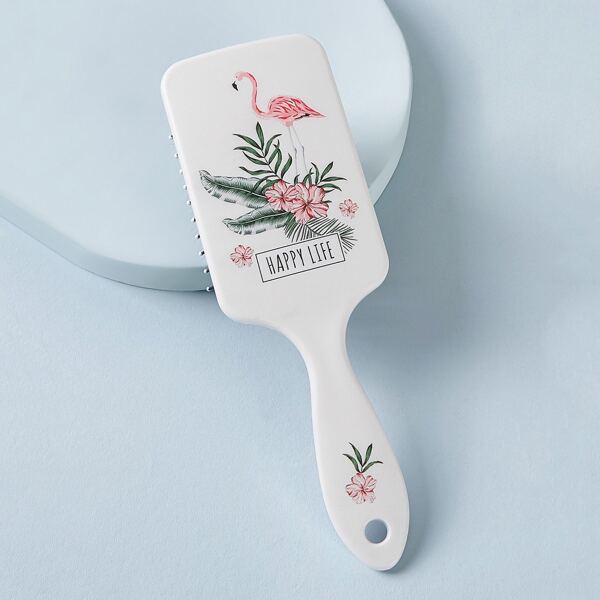 

Flamingos & Plant Pattern Hair Comb, White