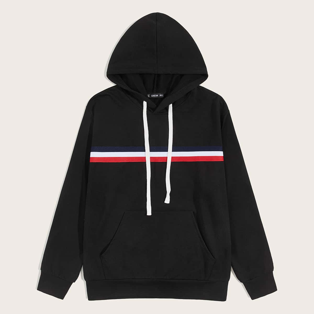 

Guys Contrast Striped Tape Hoodie, Black