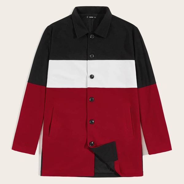 

Men Single Breasted Colorblock Coat, Multicolor
