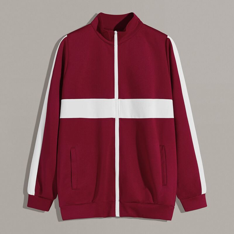

Guys Contrast Panel Zip Up Track Jacket, Burgundy