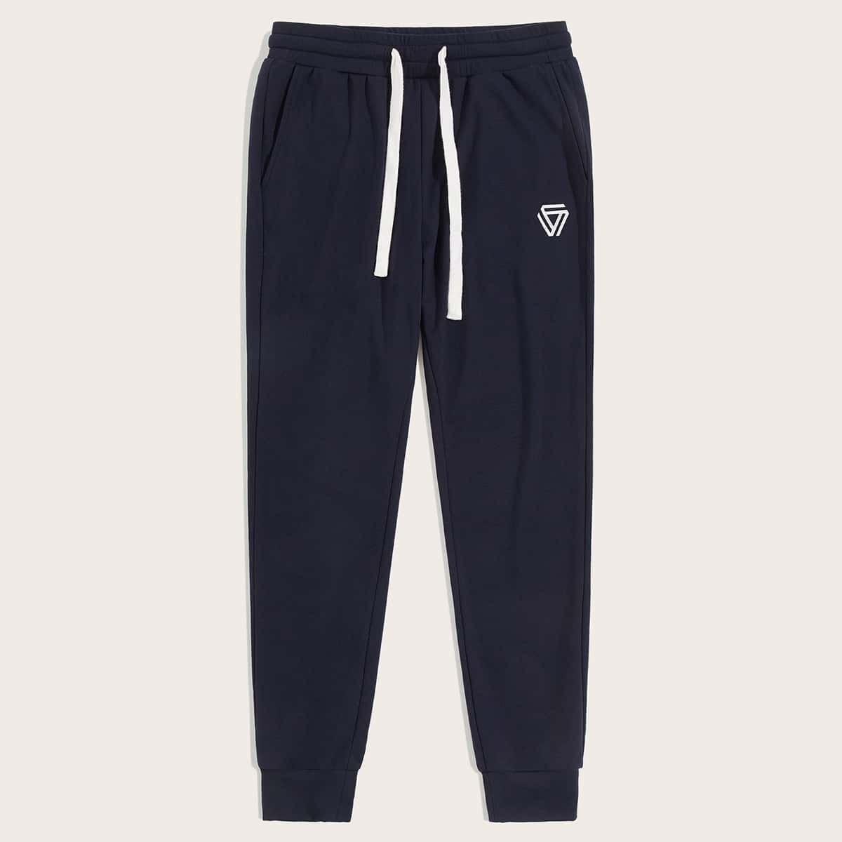 

Guys Drawstring Waist Embroidered Detail Sweatpants, Navy