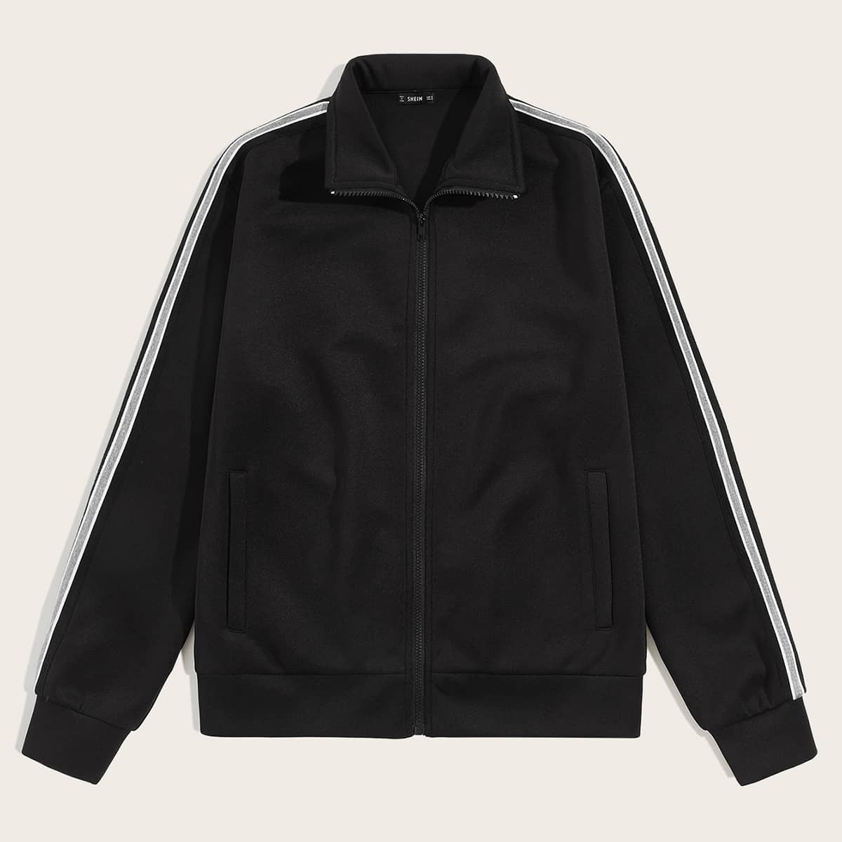 

Guys Zip Up Striped Tape Side Jacket, Black