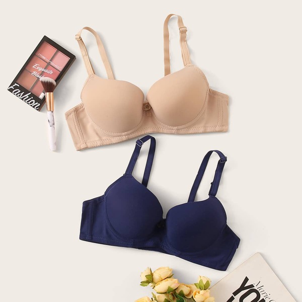

2pack Solid Push Up Bra Set, Multicolor
