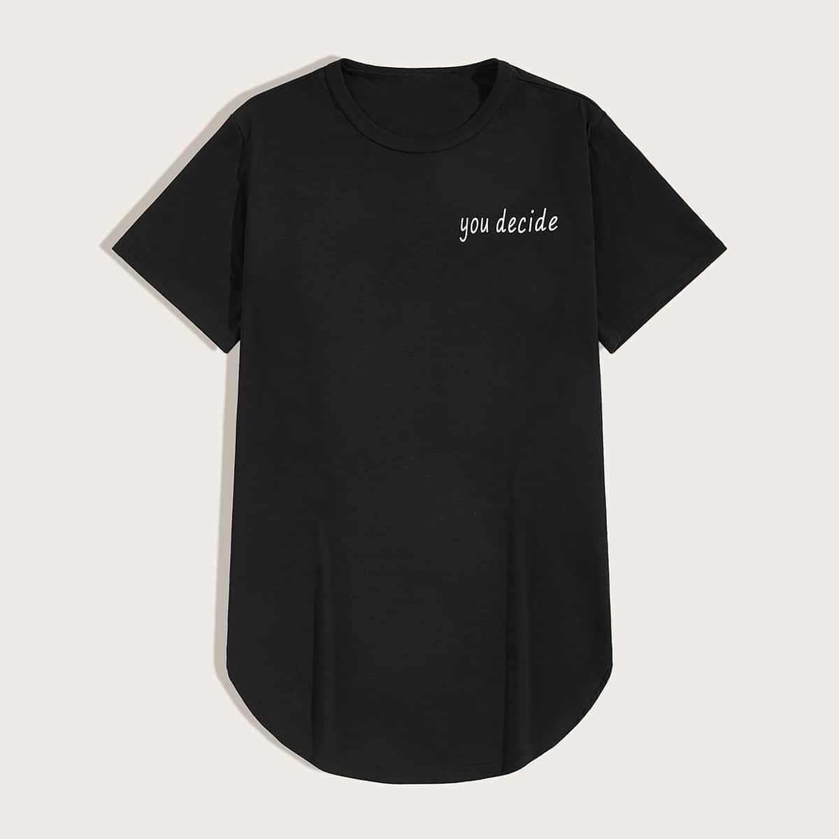 

Guys Letter Graphic Curved Hem Tee, Black