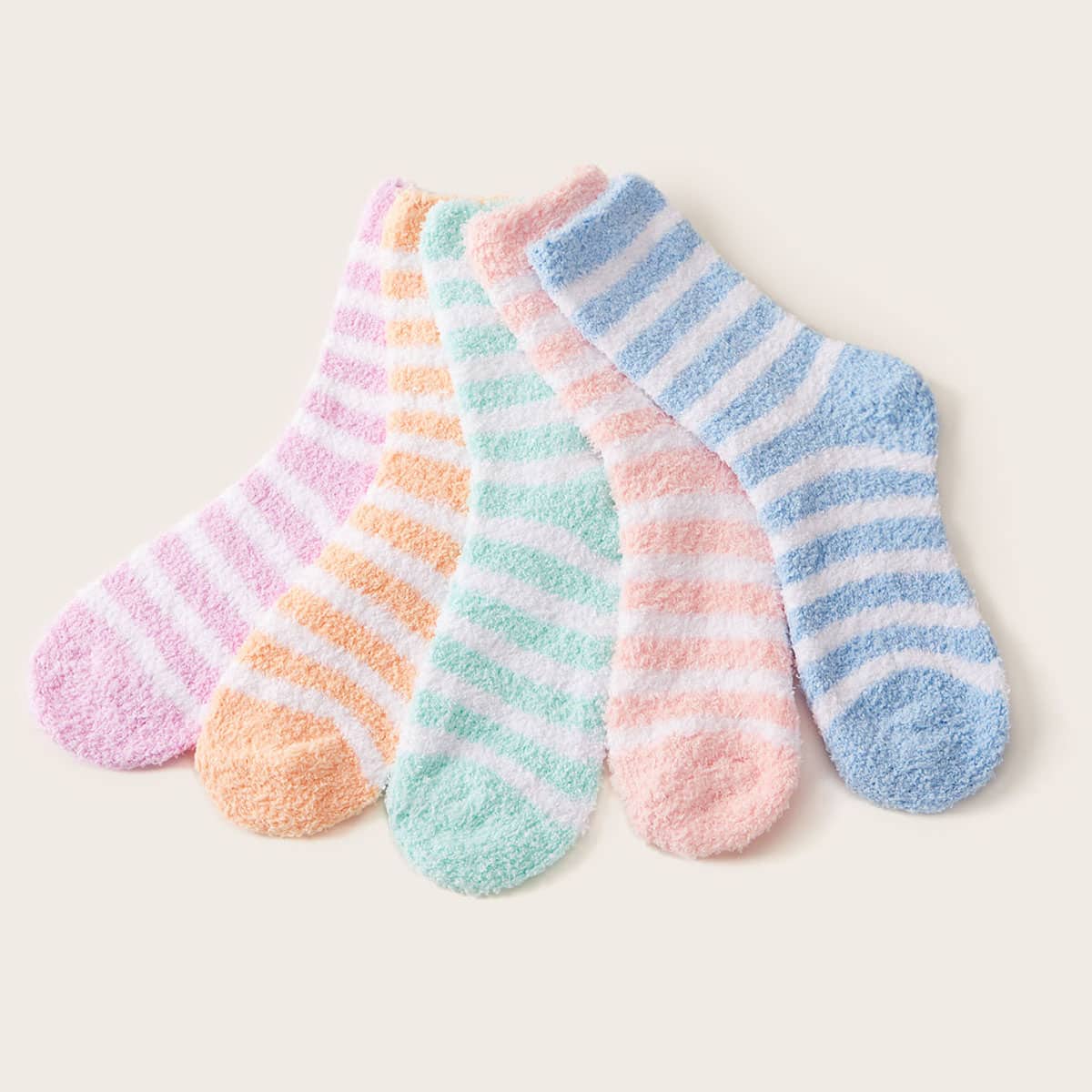 

5pairs Striped Pattern Fluffy Socks, Multicolor