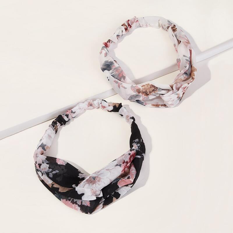 

2pcs Ditsy Floral Pattern Ruched Headband, Multicolor