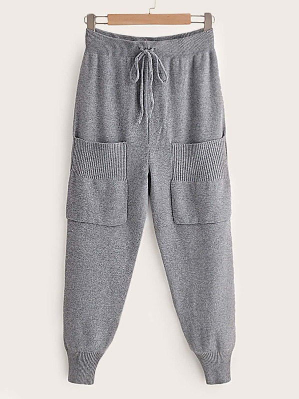 

Solid Dual Pocket Drawstring Waist Sweater Pants, Grey