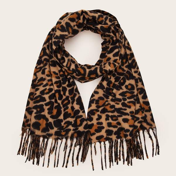 

Leopard Fringe Hem Scarf, Multicolor