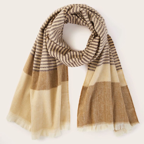 

Striped Fringe Hem Scarf, Multicolor